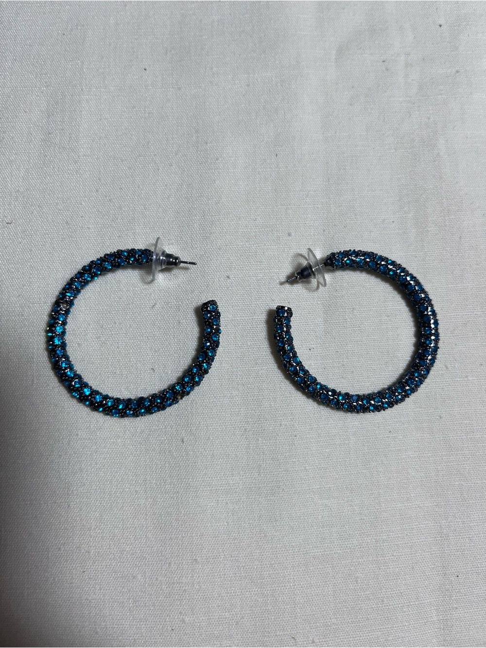 Blue Rhinestone Hoop Earrings